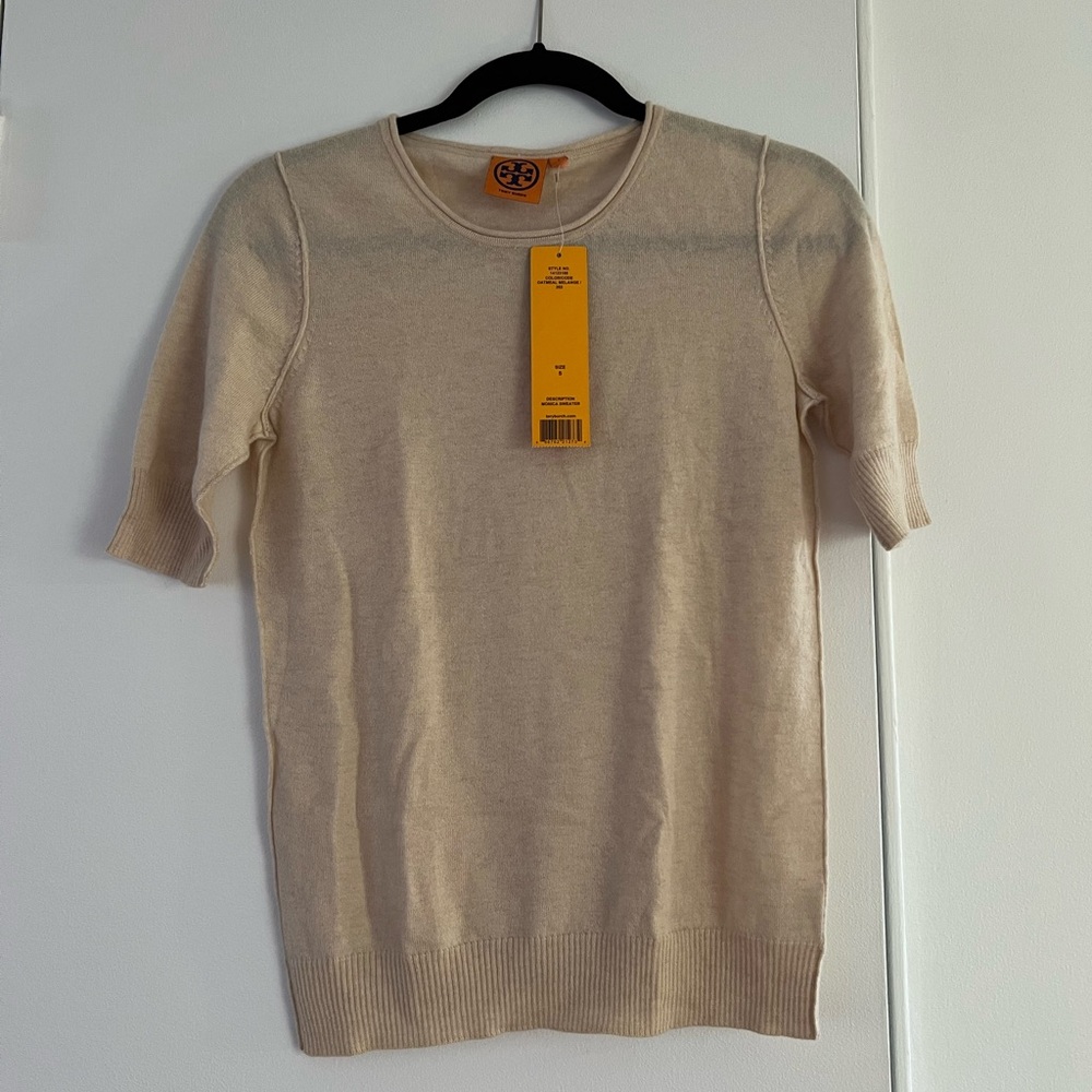 Tory Burch Oatmeal Short Sleeve Sweater
